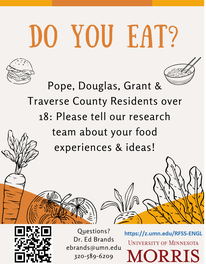 A promotional poster for a food survey being conducted by UMN Morris faculty