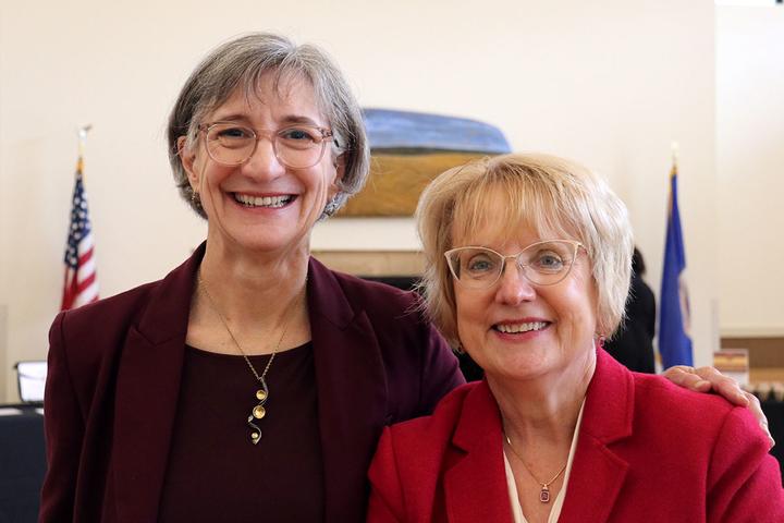 Chancellor Janet Schrunk Ericksen with Morris alum retired Chief Justice of the Minnesota Supreme Court Lori Gildea